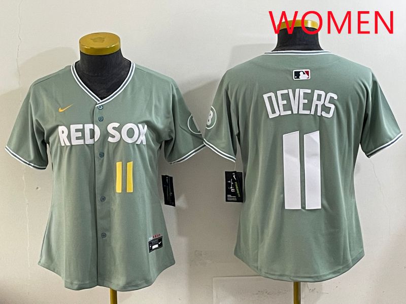 Women 2025 Boston Red Sox 11 Devers Light Green Joint Name Nike MLB Jersey style 6